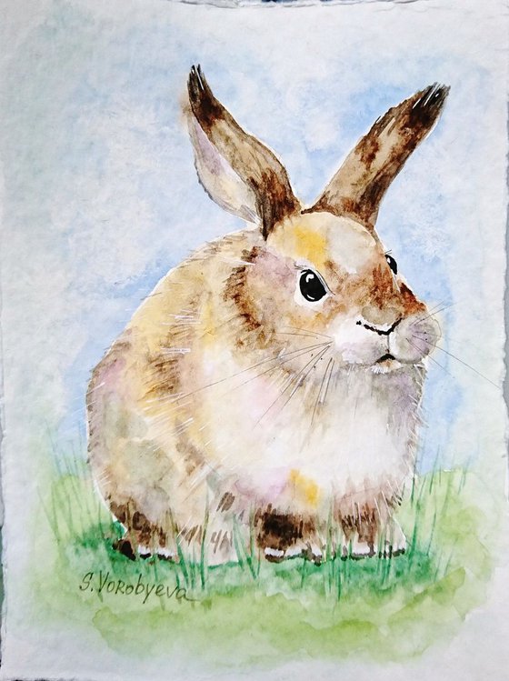 Bunny. Original watercolor painting. Part of the series "Forest life"