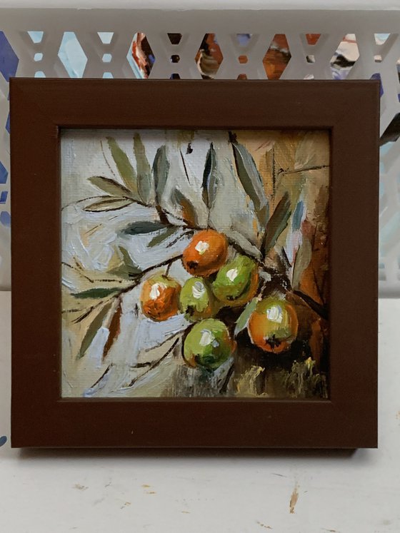 Flowers, olive branch,apple