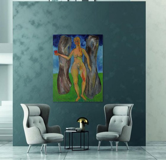 WORLD CREATION - large nude art, original oil painting, Eve, heart, heaven, love