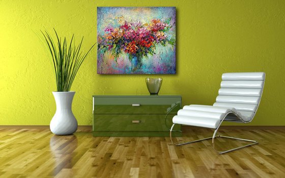 Painting oil flowers " Bouquet of roses ", original expressionism art
