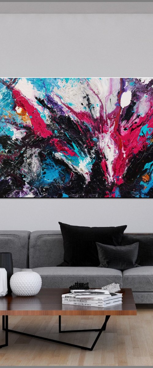 Magenta Romance 270cm x 120cm Teal Magenta Abstract Art by Franko