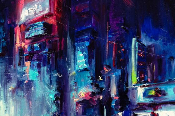 Urban Night Life. Cityscape painting.