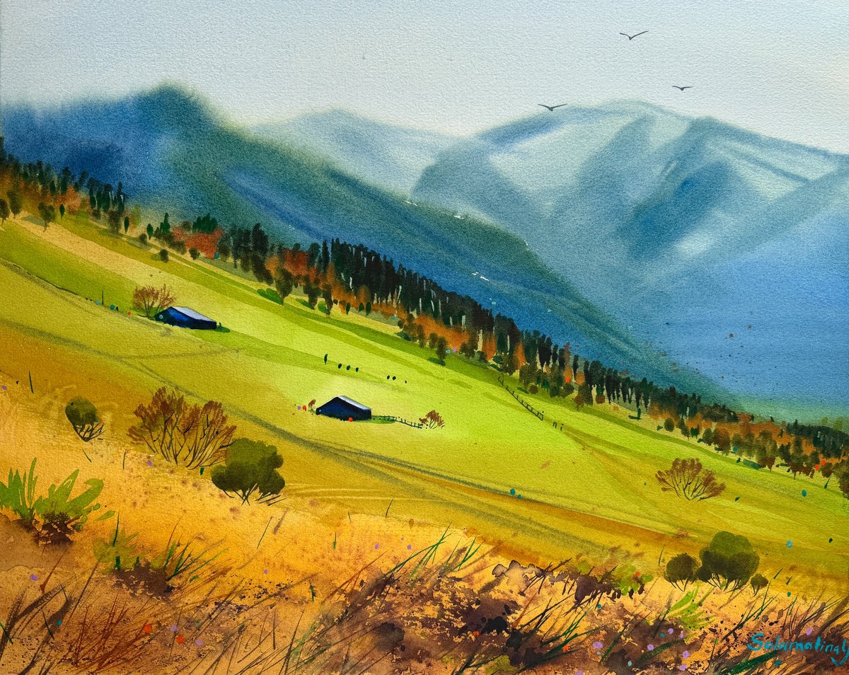 Impressionistic Landscape Watercolour By Yevheniia Salamatina, 20 X 17", Landscape 7. Original Watercolor Painting, Artfinder