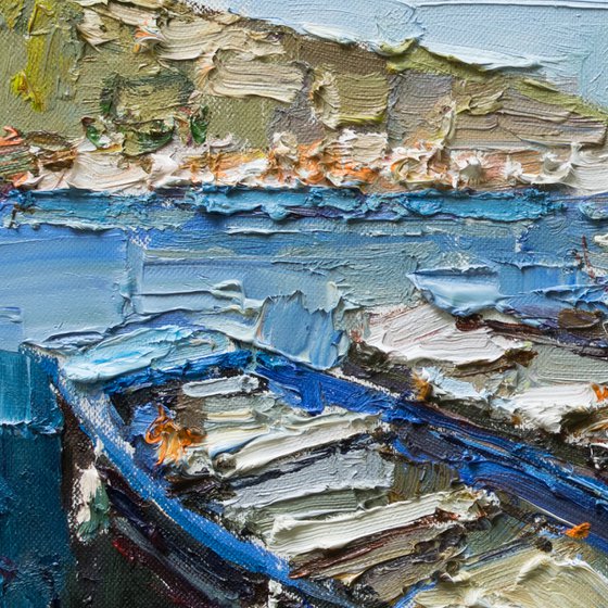 Boats in the bay - Original oil painting