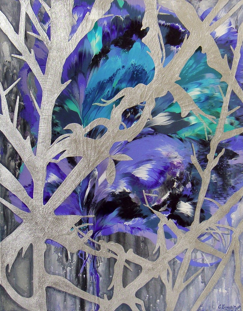 Abstract Botanical Acrylic Painting By Irini Karpikioti, 28 X 35, Winter Stories, Original Artwork