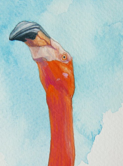 Pink flamingo near the sea by Karina Danylchuk