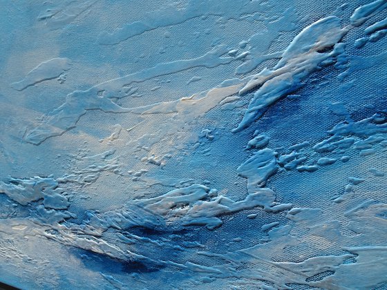 Large Blue Abstract Textured Painting Modern Art with Heavy Texture. Abstract Landscape Contemporary Seascape Artwork for Livingroom or Bedroom