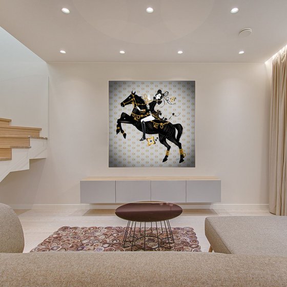 Burlesque Star - Horse - Dressage - Riding - Equestrian - Art Deco - XL Large Painting