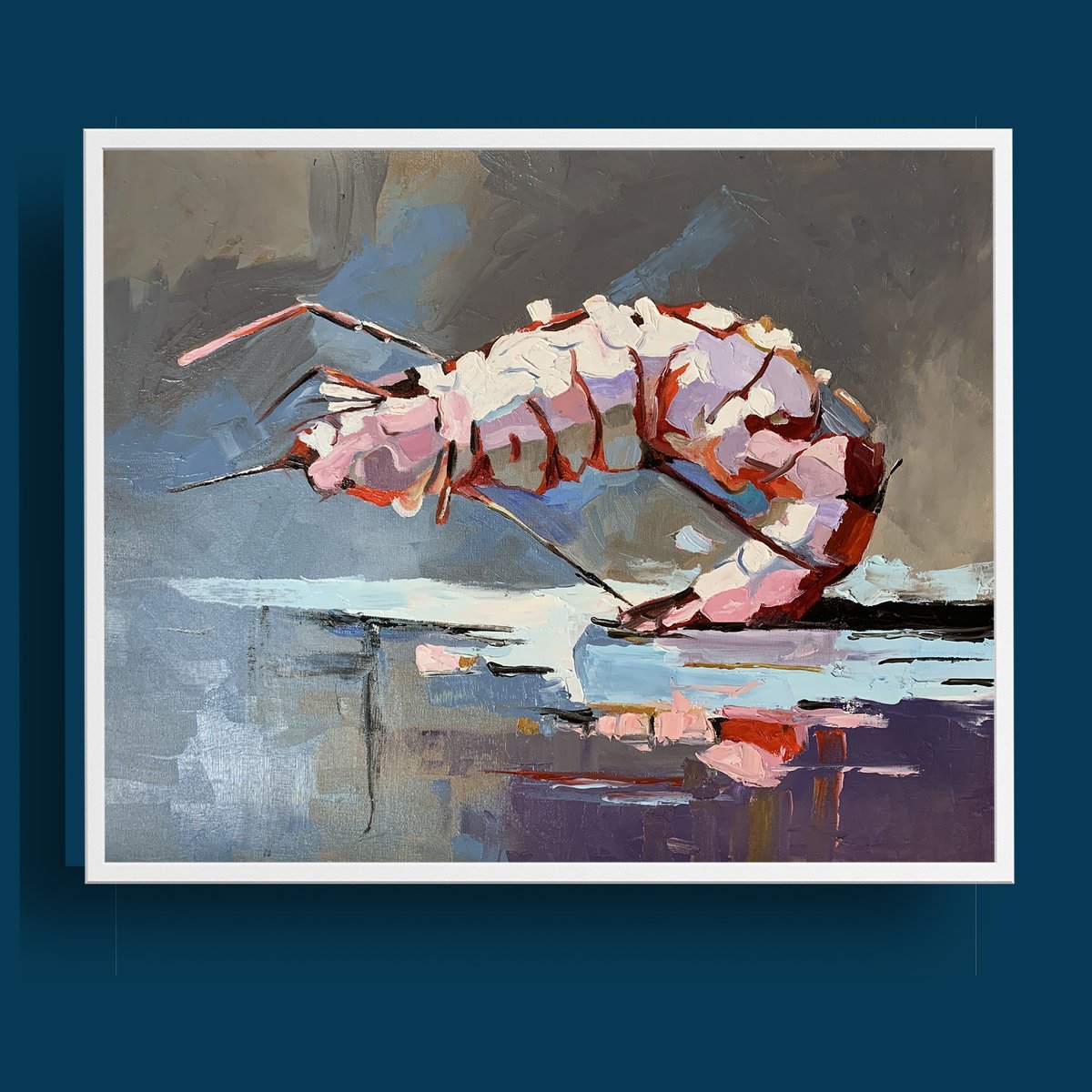 Impressionistic Animal Oil Painting By Vita Schagen, 20 X 16", A Shrimp., Original Artwork