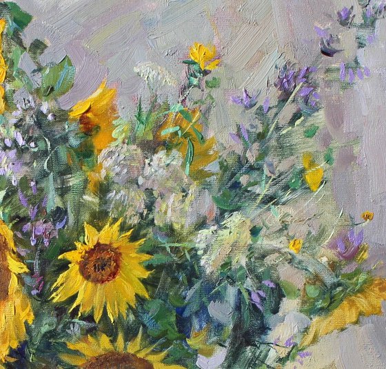 Sunflowers in an antique vase