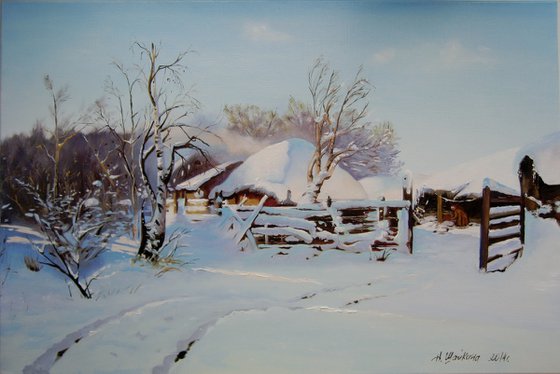 Winter Farm Painting