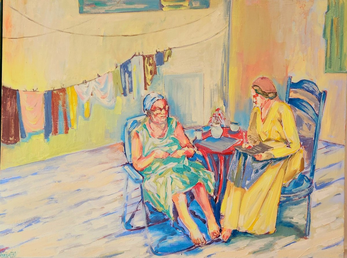 Expressive Portrait Oil Painting By Anahita Amouzegar, 24 X 18, A Pause In Time Ll, Original Artwork