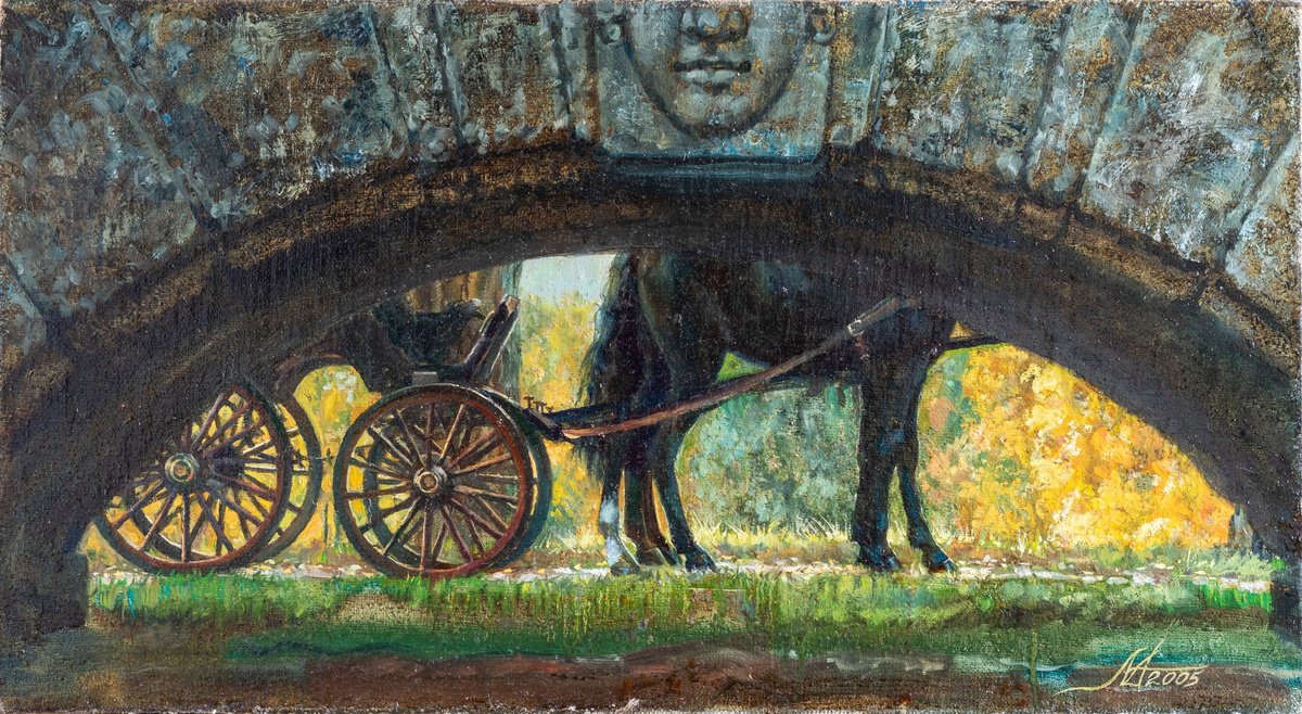 Photorealistic Landscape Oil Painting By Alona Lesnichenko, 28 X 17, Under The Bridge, Original Artwork