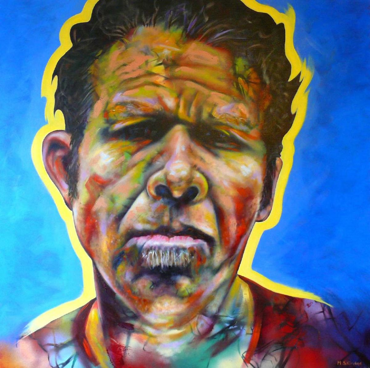 Expressive Portrait Oil Painting By Mark Antony Skirving, 40 X 40", Tom Waits, Original Artwork