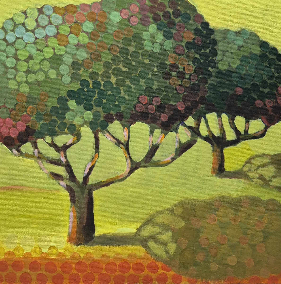 Impressionistic Landscape Acrylic Painting By Gitti Gv, 15 X 15, Sunlit, Original Artwork