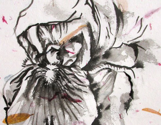 Iris drawing on hand made flower paper