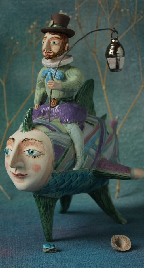 Night ride with latimeria. Sculpture by Elya Yalonetski, 2018 by Elya Yalonetski
