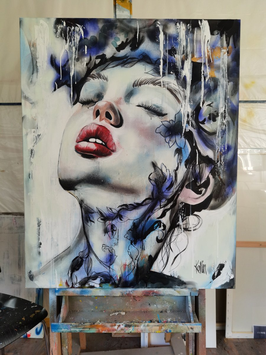Urban And Pop Portrait Painting By Kanim, 31 X 39", Easement, Original Artwork
