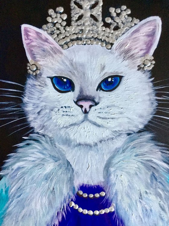 Cat La Queen FELINE ART. Painting  for cat lovers.