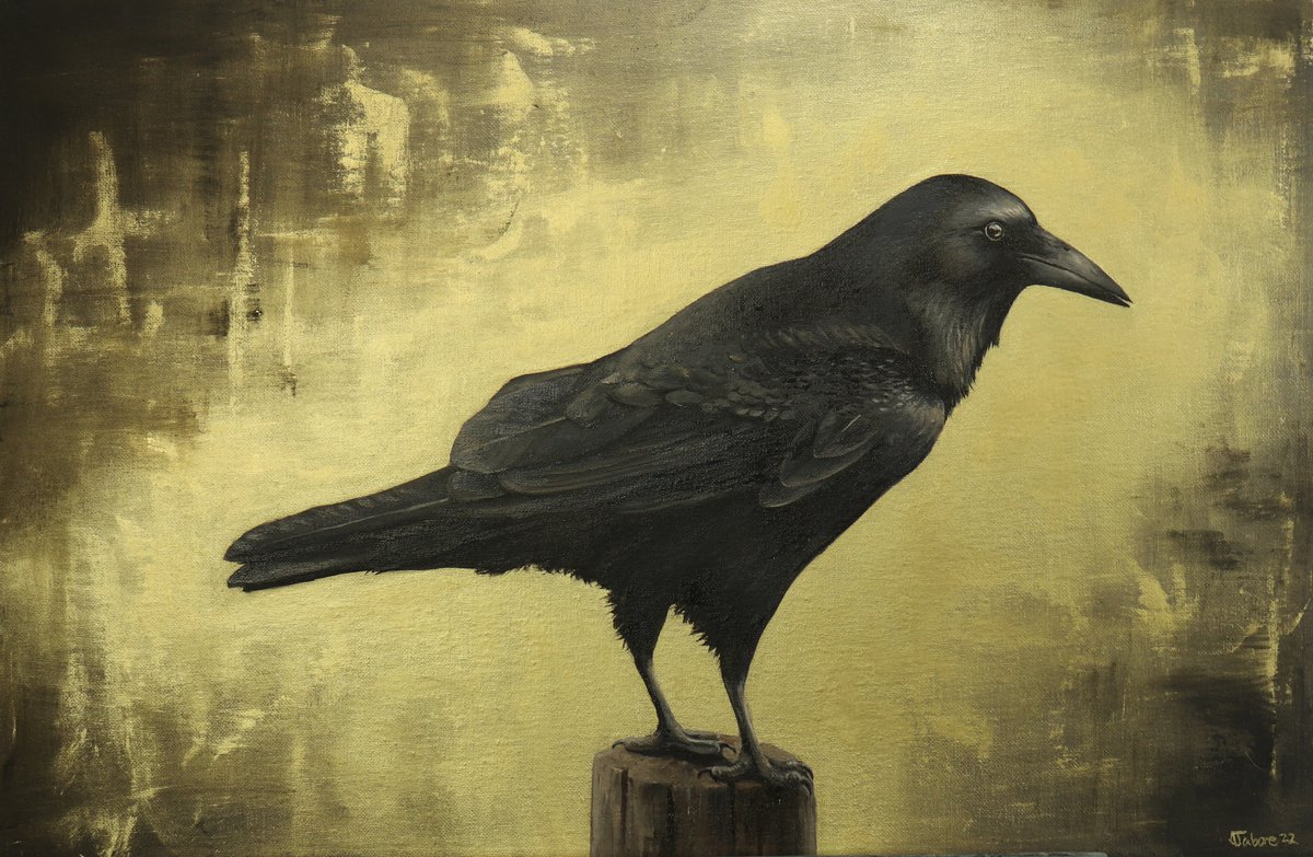 Golden Crow, Portrait of a Black Crows, Oil Painting, Bird Artwork, Animal Art Original, N... by Alex Jabore Paintings and Prints