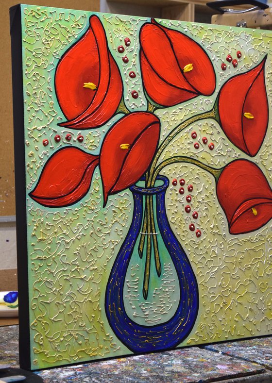 Calla Lilies - Original Textured Painting