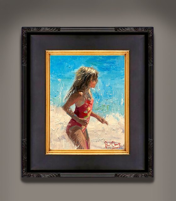 Red Swimsuit Beach Girl