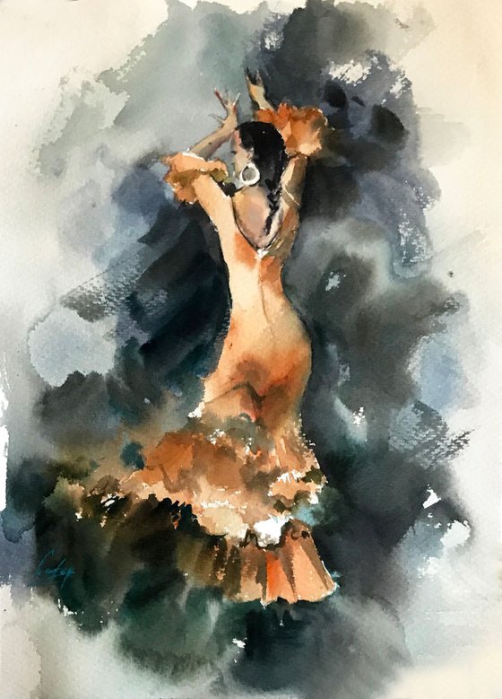 Flamenco Original Watercolor Painting