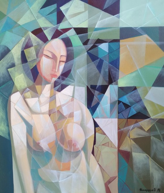 Morning (70x80cm, cubism, oil painting, ready to hang)