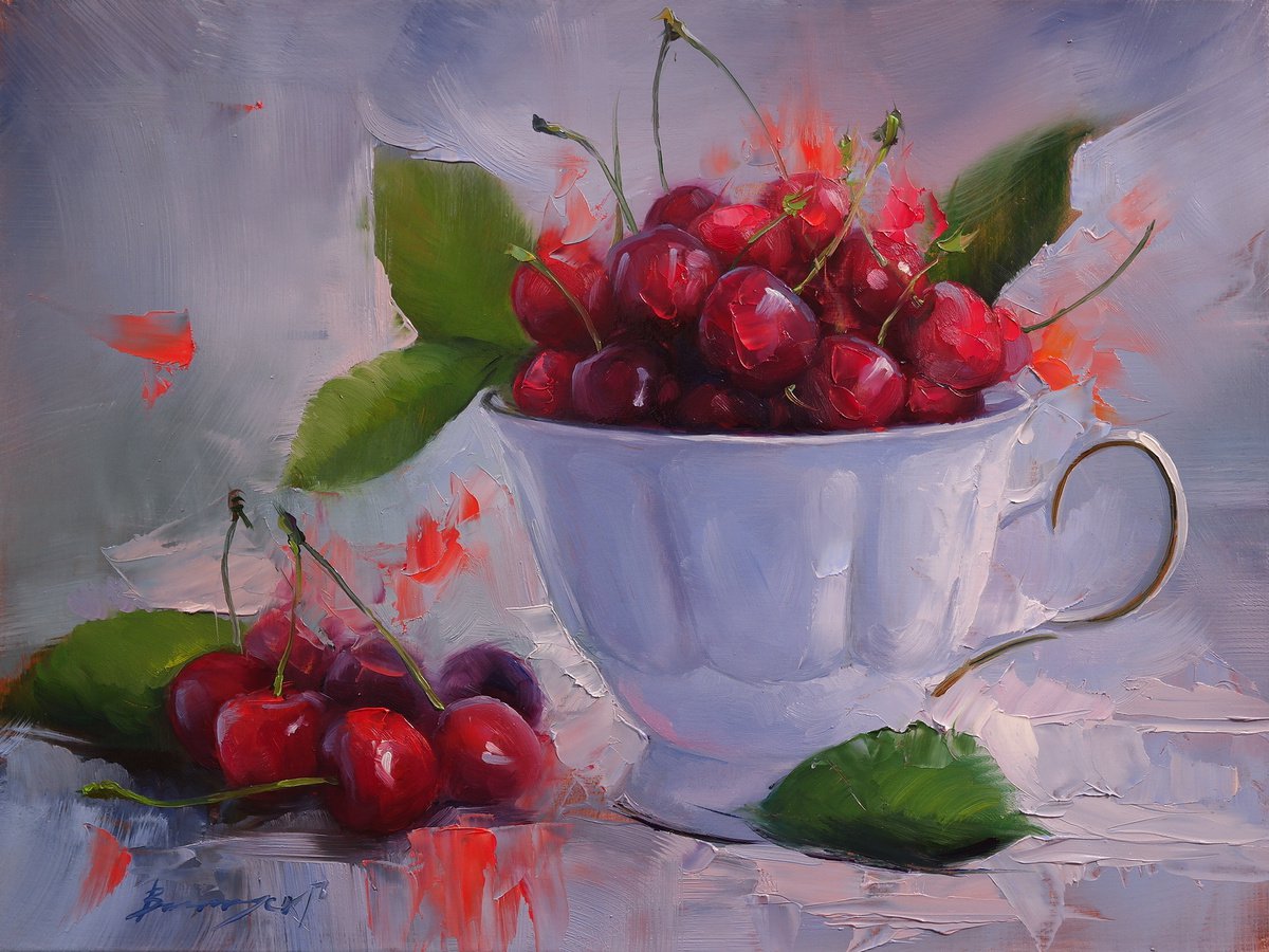 Still life with cherries by Gennady Vylusk