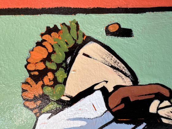 Man with Flowers Small Original Painting