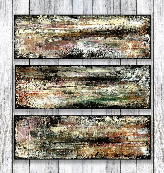 Remnants Of The Past Collection 1 - Set of 3 (3 Parts) - Mixed Media Abstract by Kathy Morton Stanion