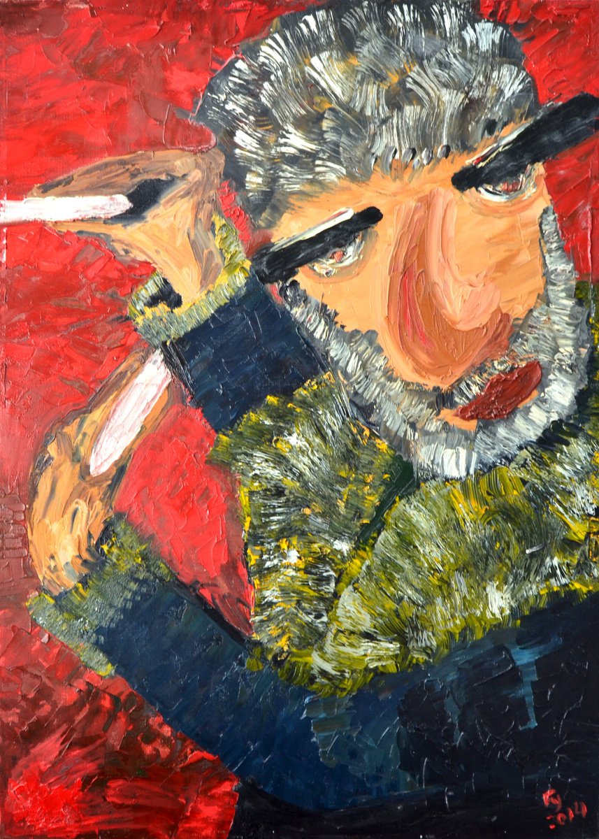 Naive Portrait Oil Painting By Gurgen Arutunyan, 20 X 28, George, Original Artwork