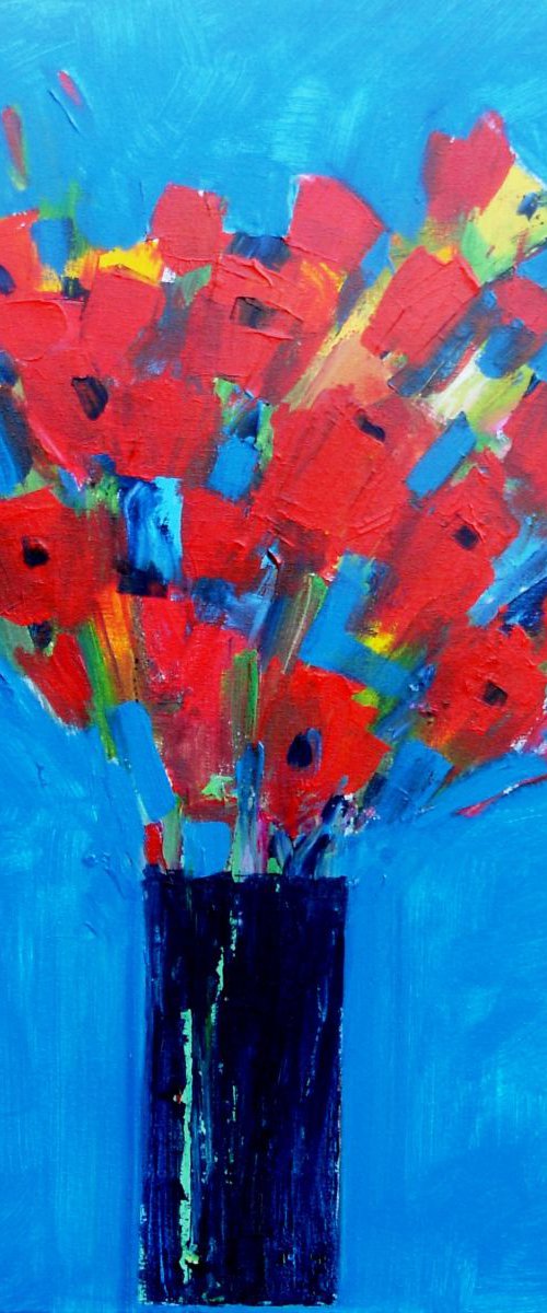 Summer Flowers on Blue by Jan Rippingham