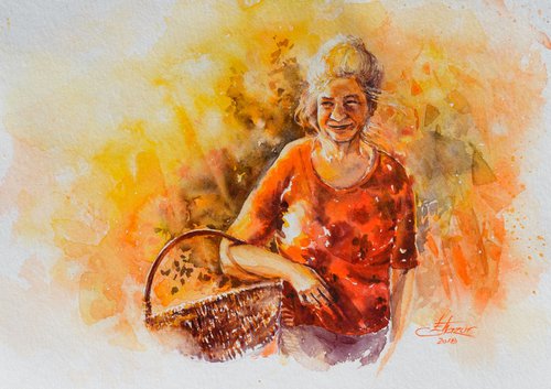 Woman with basket by Eve Mazur