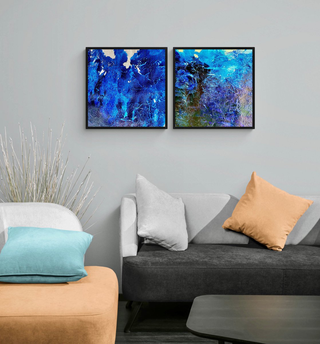 Abstract no. 16-1003 in blue - set of 2 by Anita Kaufmann