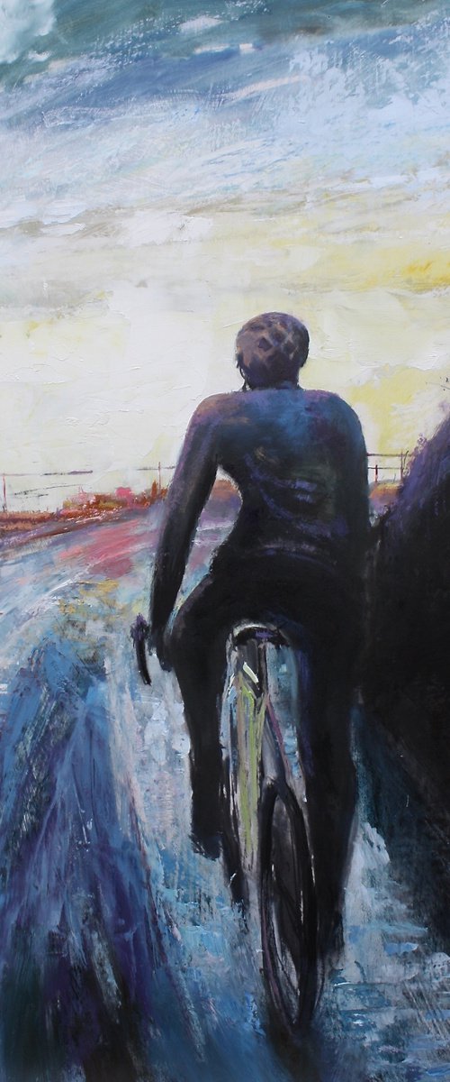 'The Climb III' Cycling Oil Painting by Simon Jones
