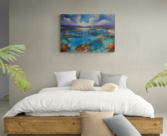 A large original modern semi abstract  seascape painting "Wonderland"