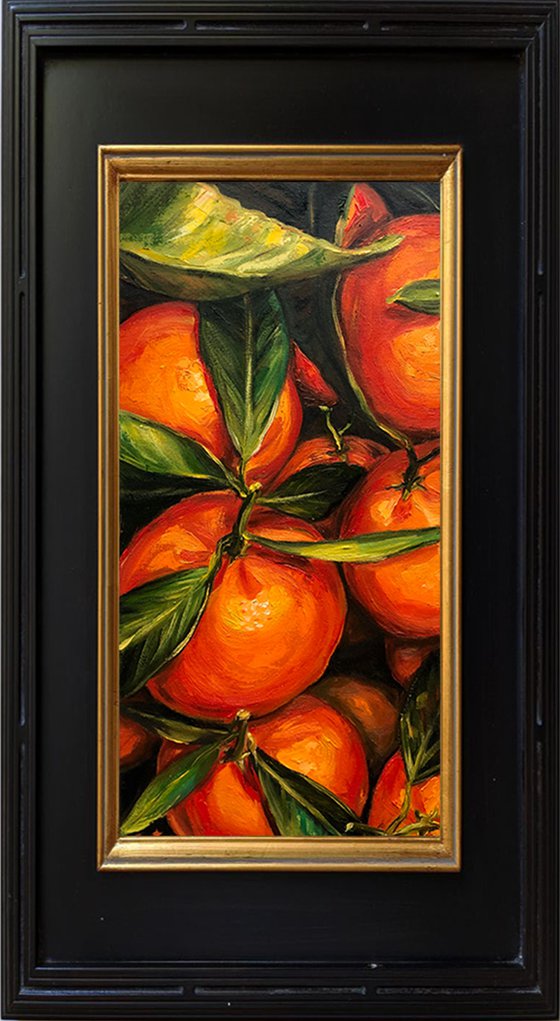 ITALIAN CITRUS, Vertical Still Life Oranges Painting