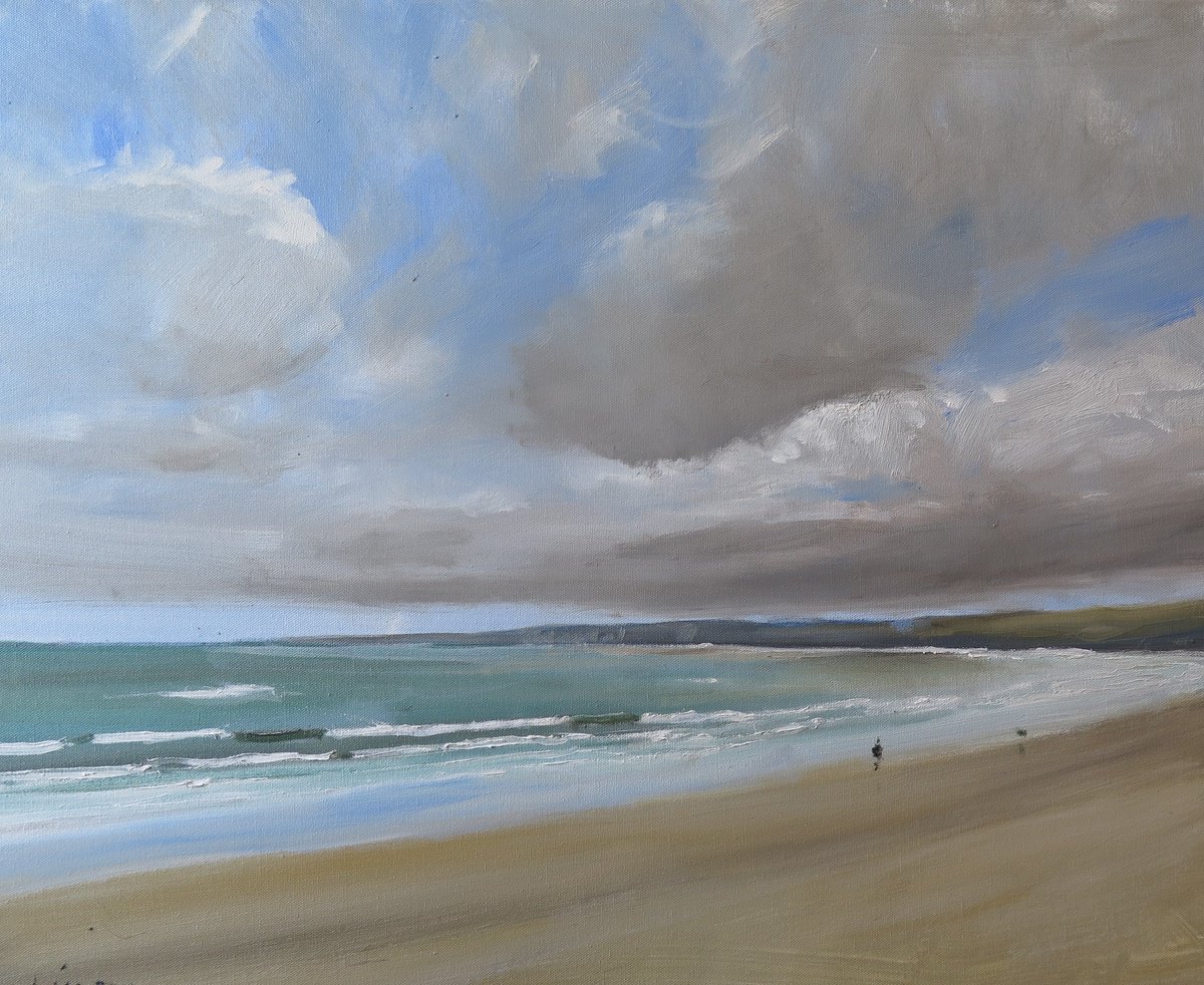 Impressionistic Landscape Oil Painting By Malcolm Ludvigsen, 30 X 24", Filey Bay, March 17, Original Artwork