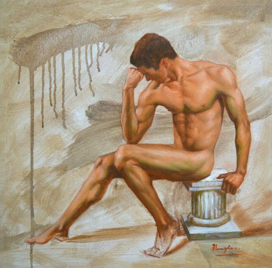 Original Oil paintingl  sketch art male nude  man on canvas  #16-4-4-05