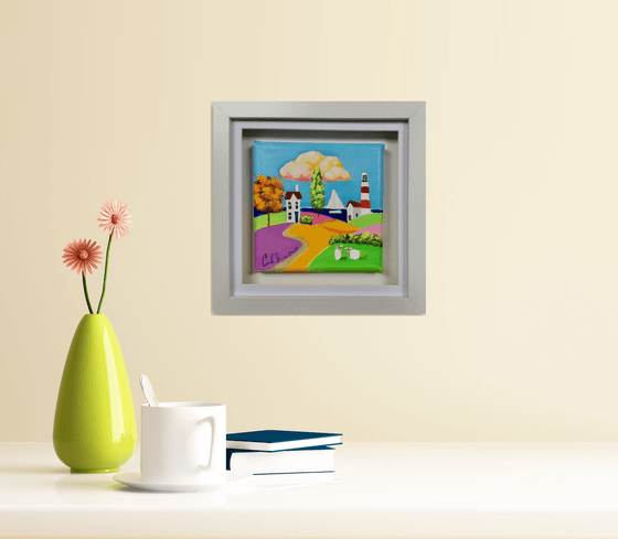 framed folk art sheep canvas painting