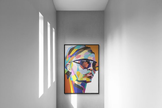 Super Big XXL Painting - "Bright girl" - Pop Art - Bright - Portrait - Geometric painting