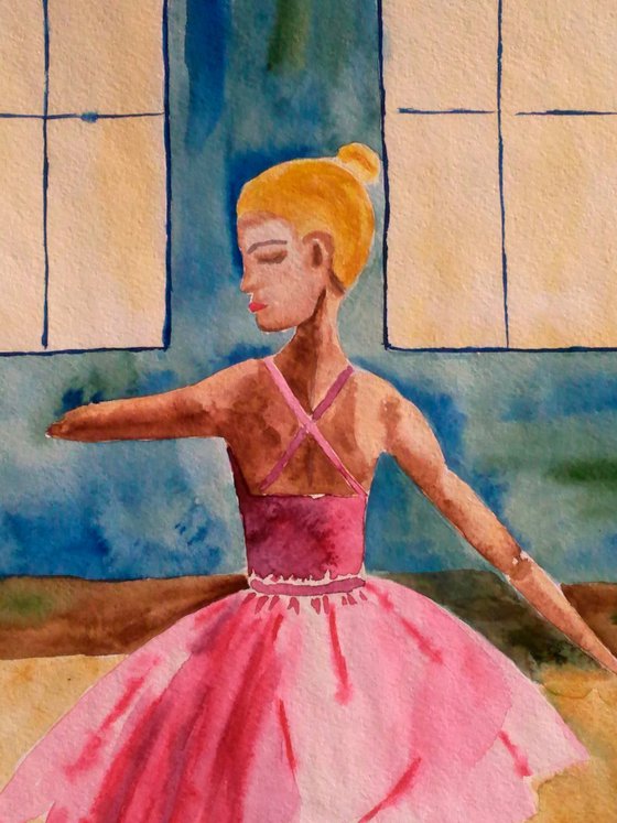 Ballet Painting Dance Original Art Baby Ballerina Watercolor Girl Artwork Small Wall Art 12 by 17" by Halyna Kirichenko