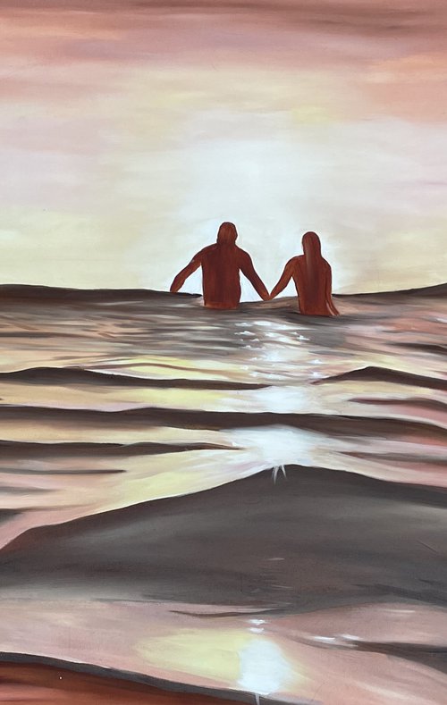You, me and the sea - large ocean love abstract tropical seascape by Alanah Jarvis