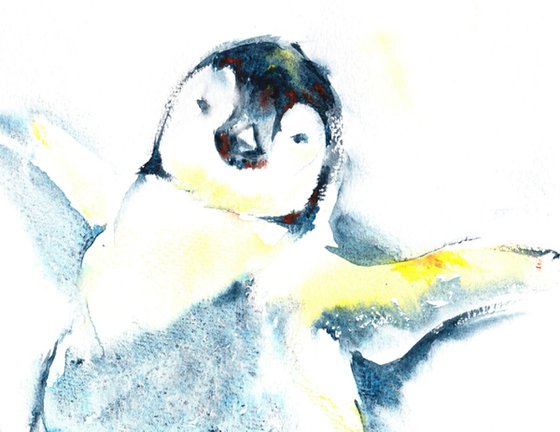 Ta-da, Penguin Watercolour painting, Penguin Wall Art, Penguin Painting, Original Watercolour Painting