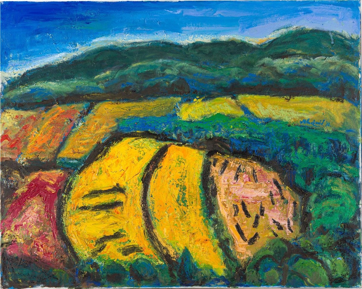 Expressive Landscape Oil Painting By Milica Radovic, 43 X 35", Autmn, Original Artwork