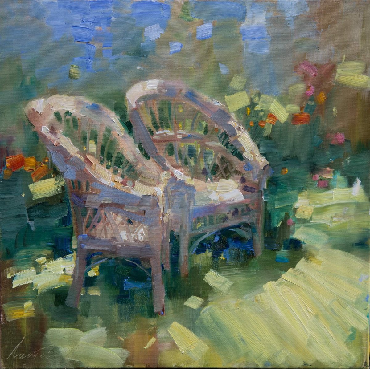 Impressionistic Landscape Oil Painting By Olha Laptieva, 16 X 16", Sunny Day In The Garden, Original Artwork