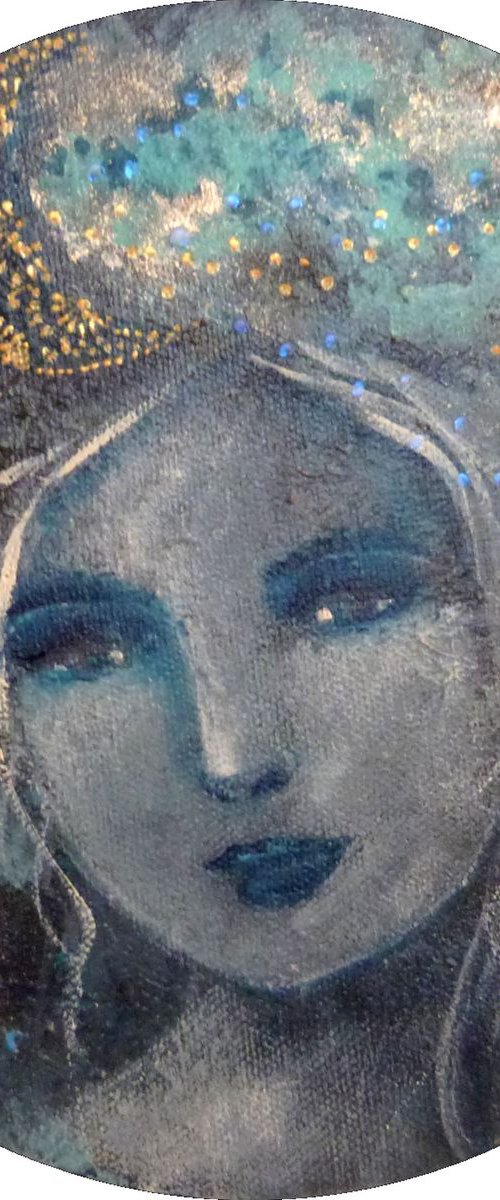 "Poetry of the night " round canvas 20 cm by Loetitia Pillault