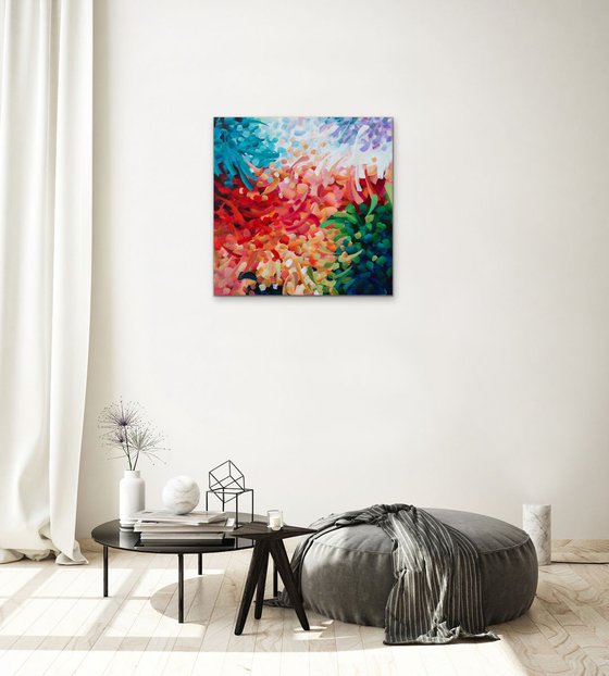 Écoutez le vent - Original square colourful abstract painting - Ready to hang