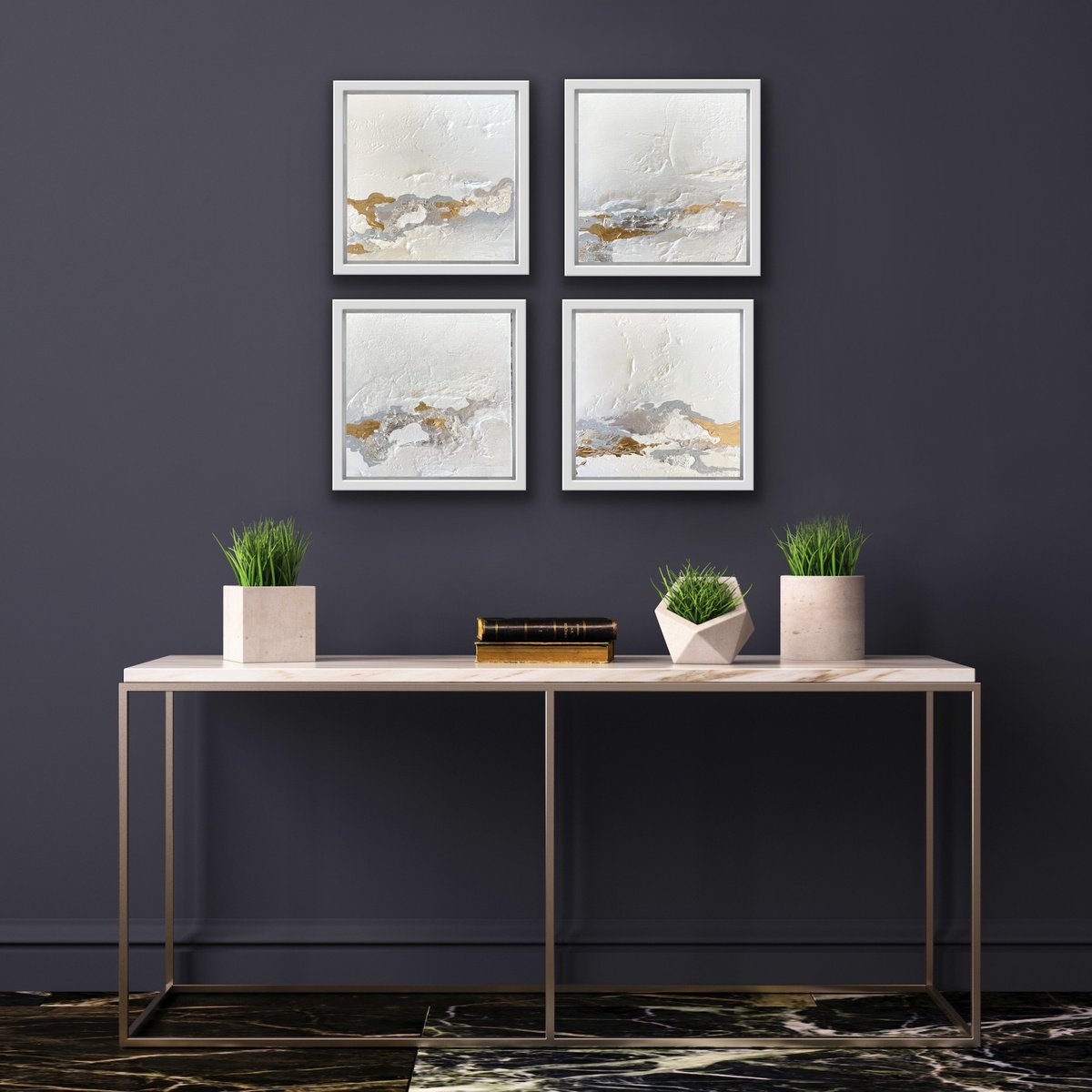 Poetic Landscape XI - Composition 4 paintings framed - Wall Art Ready to hang - Muted Colo... by Daniela Pasqualini